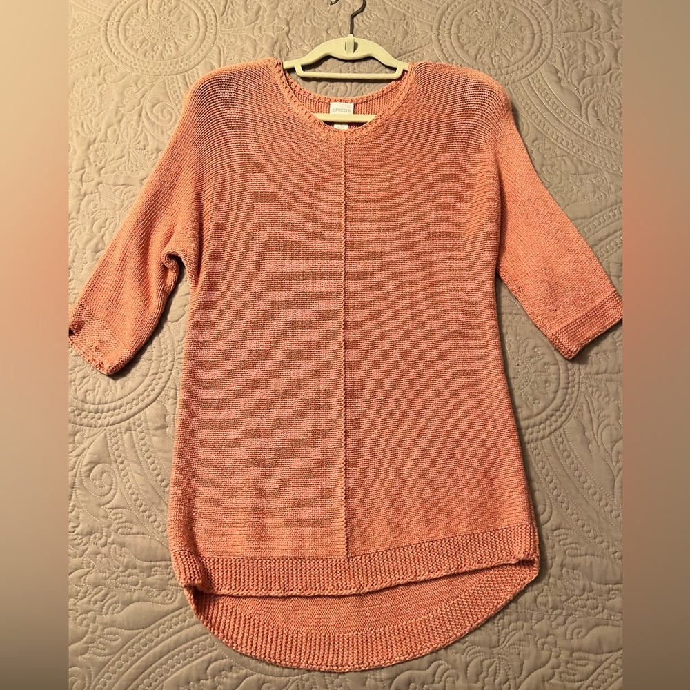 CHICO’S SIZE 1 KNIT 3/4 SLEEVE TUNIC TOP